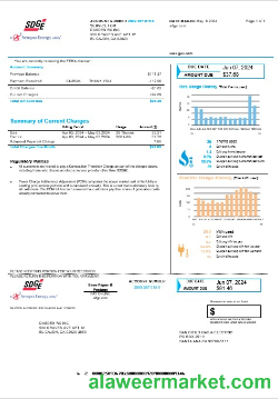 USA California San Diego Gas & Electric (SDG&E) business utility bill template in Word and PDF formats